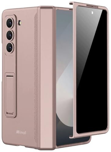 Miimall Coque pour Samsung Galaxy Z Fold 6, [Protection Écran Anti-Espion] Coque en PC Rigide avec Support et Protection de la Charnière pour Samsung Galaxy Z Fold 6 (Rose)