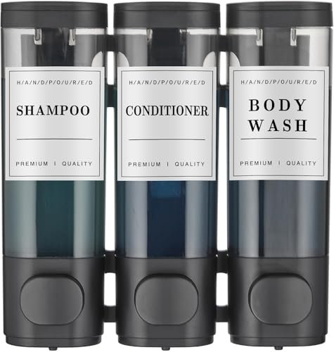 Wall-mounted shampoo, conditioner and body wash dispensers 3 room drill-less shower shampooer, Hotel bathroom wall-mounted shower dispenser for family bathroom Hotel suites. (1pcs black)
