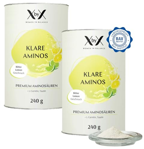 XbyX Klare Aminos 2er Set EAA Pulver | Premium Aminosäuren Komplex | Vegan & ohne Zuckerzusatz | Bitter Lemon | Ideal für Sport & Erholung | Kalorienarm & Laktosefrei | 480g | 60 Portionen