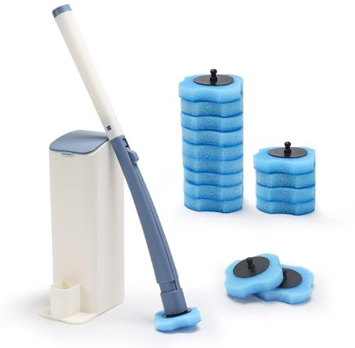 Zythrem Disposable Toilet Cleaning System Disposable Toilet Brush Toilet Wand Kit with 16 Cleaner Refills Toilet Brush Replacement Head with Handle Toilet Cleaner Brush for Bathroom Toilet Cleaning