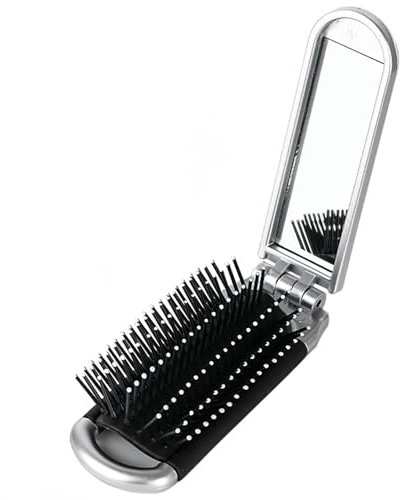 YPYMOD Spazzola per Capelli da Viaggio con Mini Specchio, Pieghevoli Spazzola Pettine per Massaggi Strumenti compatti per Lo Styling dei Capelli per Palestra, Viaggi, Borsa, Nuoto(Argento)