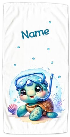 GRAZDesign Handtuch mit Namen personalisiert Poolparty Motiv für Kinder, Strandtuch, Badetuch Schildkröte - 100x50cm