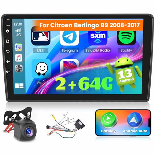 Ohradio 2G+64G Autoradio Android 15 pour Citroen Berlingo B9 2008-2017, Carplay Android Auto sans Fil, 2 DIN Écran Tactile de 9 Autoradio avec WiFi GPS FM/RDS BT SWC+Caméra de Recul+MIC