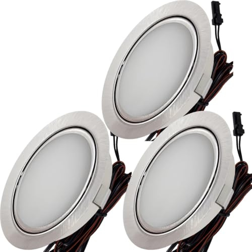 Lichtfaktor24 3x 3W LED Möbeleinbauleuchte Milena 12V Einbauspot Einbaustrahler Edelstahl gebürstet warmweiß 3000K Milchglas Bohrloch 55-60 mm Ø65 mm