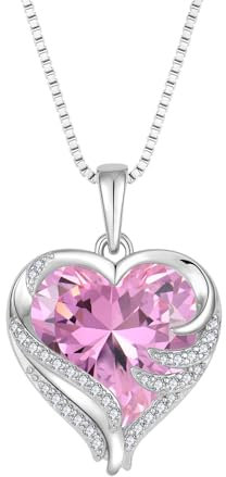 starchenie Collier Coeur Femme Argent 925 Tourmaline Rose Pierre de Naissance Pendentif Aile d'Ange Gardien Bijoux Cadeau des Femme