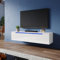 ZANOFIRA Floating TV Unit Stand with RGB LED Lighted, High Gloss TV Stand with 2 Large Pull-Down Door, Modern Wall Mounted TV Cabinet for Living Room, 1400x350x300mm, White