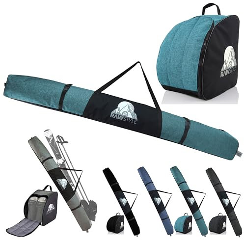 Rawstyle Skitasche Ski-Schuh-Tasche Kombi-Set SKI-Tasche wasserdicht Ski Bag Ski Cover Wintersport 160cm 180cm Modell 3 (meliert türkis, 180cm)
