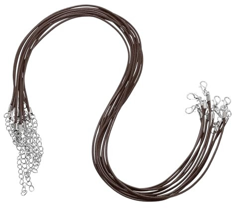 QUARKZMAN 10 Pcs de Cordón de Collar Encerado de 20 Pulgadas, Cordón de Collar a Granel con Broche de 1.5mm de Cordón de Cuero Encerado para Hacer Joyas Pulsera Colgante, Marrón Oscuro