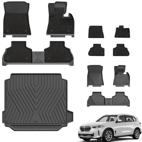 3W Floor Mats & Boot liner & Carpets Fit for BMW X5 G05 2019-2026, All Weather Dog Friendly TPE Liner Waterproof Anti-Slip Easy Clean Heavy Duty Trunk Mat Accessories (Not for Hybird & Air Suspension)