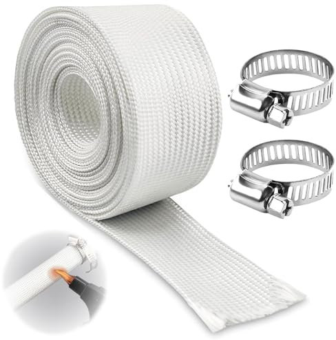 Jiavlyx 200 Cm Générateur Gaine Isolante Thermique, 25mm Tuyau D'échappement Isolé, Gaine En Fibre De Verre, Avec 2 Clips,pour Générateur Et Chauffage De Stationnement,tuyau Echappement