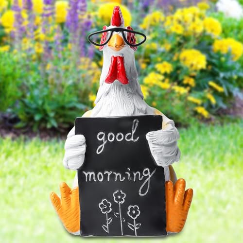 Huhn Deko, Huhn Gartendeko aus Kunstharz, Handarbeit Gartenstecker Hahn Gartenstatue Gartendeko Hühner, Hühner Deko Garten, Garten Deko Gartenfiguren für Außen, Zuhause, Büro, Schreibtisch