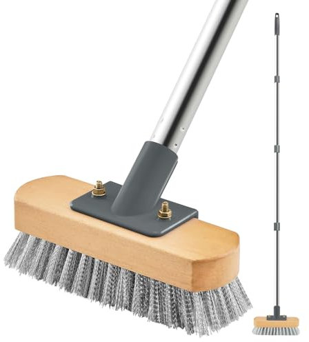Wire Broom with 150cm Handle, Heavy Duty Wire Brush for Patio Garden Moss Algae Weed Removing, Hard Stiff Metal Brush Outdoor Floor Scruber for Cleaning Yard Roof Deck