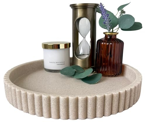 OAKOA Beige Resin Decorative Trays for Decor - Coffee Table Decor Tray Ottoman Tray for Living Room - Nightstand Round Table Centerpiece for Candle