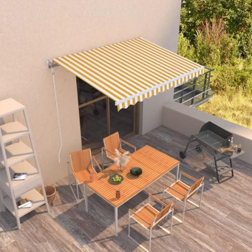 IKAYAA Elektrische Gelenkarmmarkise 300 x 250 cm Markise Automatisch Sonnenmarkise, Sonnenschutz, Terrassenmarkise, Klemmmarkise, Gelb und weiß