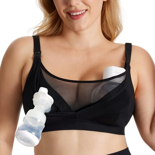 momcozy Mesh Support Pumping Bra Hands Free Suitable for 36C-44E, Comfortable Plus Size Pumping and Nursing Bra in One