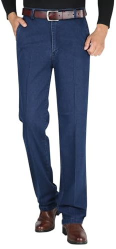 Generisch Jean taille haute pour homme, coupe droite, en denim extensible, taille haute, coupe droite