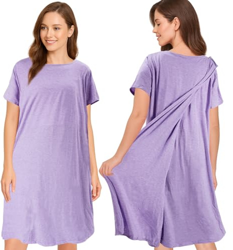 Chemise De Nuit Femme De Chirurgie Post-épaule, Avec Ouverture Dans Le Dos, Chemises De Nuit Femme Chirurgicales, Convient Pendant Grossesse, Allaitement Et Convalescence Postopératoire(Violet, L)