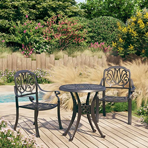 Qnhdfrt Set da 3 pezzi Bistro in alluminio pressofuso nero mobili da esterno con 2 sedie e tavolo per balcone terrazza giardino