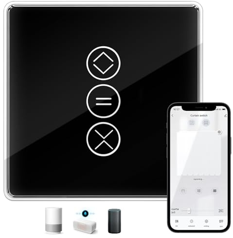 WiFi Interrupteur Volet Roulant Connecté, Interrupteur Tactile Mural de Rideau/Store Compatible Alexa, Google Home & HomeKit, Commande Vocale & APP, Contrôle à Distance avec Timer (Fil Neutre Requis)