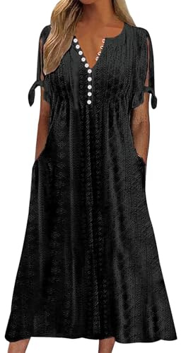 Générique Robe Jaune Femme Robe Femme Chic Et Elegant Col V Robes Femmes D été Plage Manche Courte avec Poches Dress Chemise en Lin Made in Italy Casual Fluide Longue Ete Lin A Line Blanche