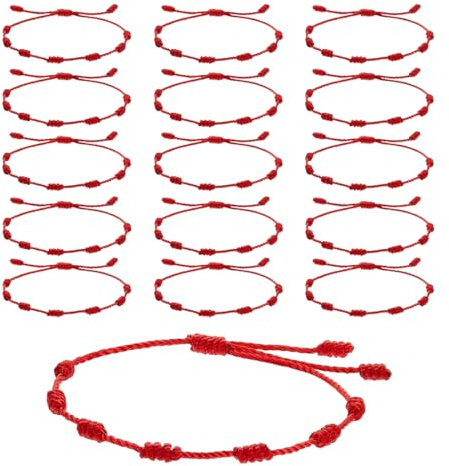 FHRYNA 16 Pezzi Braccialetto Rosso della Kabbalah a 7 Nodi, Portafortuna, Intrecciato a Mano, Regolabile, Unisex