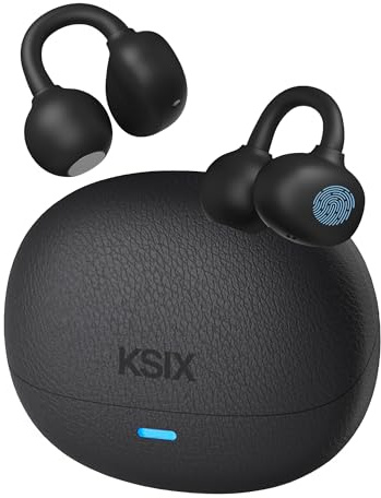 KSIX ClipOn Auriculares Open Ear con Clip de Oreja: Cascos Inalámbricos de Doble Cápsula para Deporte y Ciudad, Ajuste Seguro Fuera del Oído, Diseño Ergonómico Soft-Touch y Estuche con LED, Negro