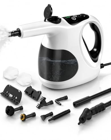 Huopueit Nettoyeur Vapeur Portable, Chauffage 5 S, Réservoir 400 ML, Léger | Nettoyeur Vapeur à Main, 10 Accessoires, 3 Niveaux de Vapeur jusqu'à 105 °C, pour Cuisine, Salle de Bains, Vitres et Auto