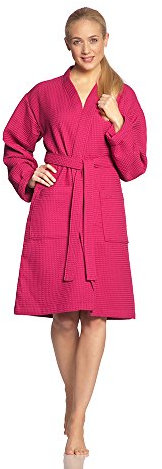 Vossen Damen Bademantel Rom, Einfarbig, Gr. L (44/46), Rosa (cranberry)