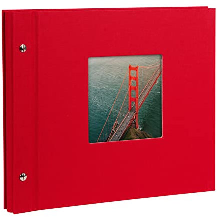 goldbuch 26984 Schraubalbum mit Fensterausschnitt, Bella Vista, 30 x 25 cm, Fotoalbum mit 40 schwarze Seiten mit Pergamin-Trennblättern, Album erweiterbar, Fotobuch aus Leinen, Rot