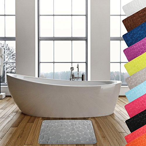 MSV – Mikrofaser-Badematte „Pebble“ – Saugfähig und rutschfest – 50 x 80 cm – Hellgrau – Weich und schnelltrocknend – Ideal für Bad und Dusche