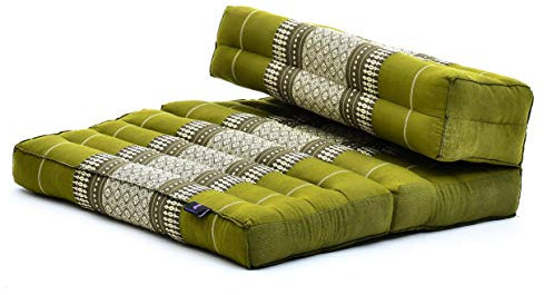Leewadee Faltbarer Meditationssitz Yoga Sitzkissen platzsparendes universelles Meditationsset ökologisches Naturprodukt, Kapok, 50 x 70 cm, Grün