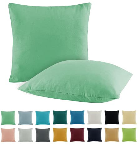 SHC by BaSaTex 2er Pack Jersey Kissenbezüge Kissenhüllen | Kopfkissenbezug aus 100% Baumwolle | 40x40 cm Dekokissen Bezug | Farbe Jade Mint Grün
