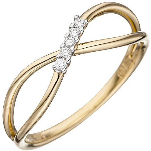 Schmuck Krone Ring Damenring 5 Diamanten Brillanten 585 Gold Gelbgold Unendlichkeit Zeichen, Ringgröße:Innenumfang 60mm ~ Ø19.1mm