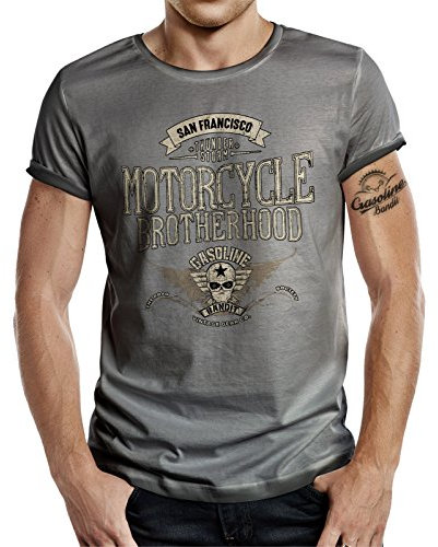 Körperbetontes Slimfit Biker Racer Trucker T-Shirt im Used Vintage Look: Motorcycle Brotherhood XXXL