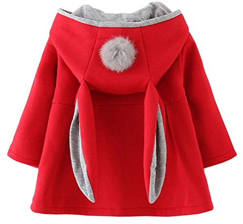 EDOTON Cappuccio Cappotto di Bambini Ragazze Fumetto Coniglio Orecchio Autunno Inverno Capispalla Giacca 9-36 Mesi(12-18 Mesi, Rosso)