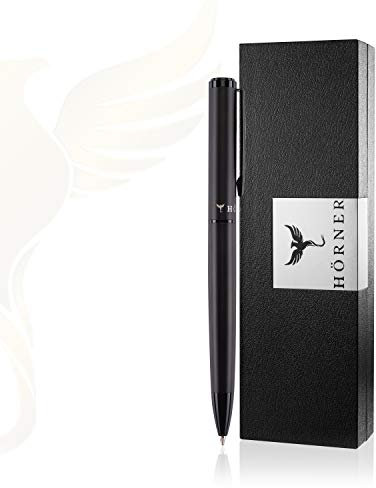 Hörner Silva Design kugelschreiber schwarz I Metall I Blaue Tinte I Strichstärke M 1 mm I Drehkugelschreiber I Hochwertiges Etui mit Kuli Stift für Männer und Frauen I Kugelschreiber blaue Tinte