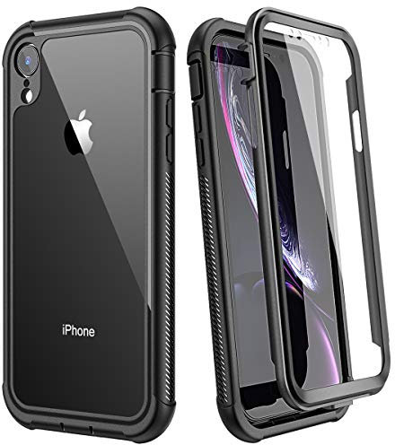 WE LOVE CASE iphone XR Case, Built-in Screen Protector Real 360 Protection Full Body Slim Fit Rugged Clear Bumper Case Shockproof Dustproof Protective Phone Case for iphone XR (Black) - 6.1 inches