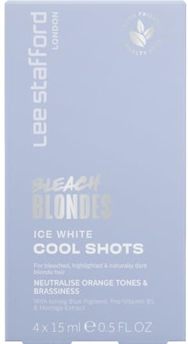 Lee Stafford Blue Toner Hair Treatments | Bleach Blondes Ice White Hot Shots - Color Depositing Treatments, Corrects Brassy & Orange/Yellow Tones, Great for Highlighted, Cool Hair, 4 x 15ml Doses
