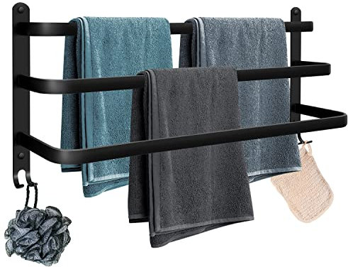 Handtuchstange gross Ohne Bohren/Lochstanzen Schwarze 70cm Multilayer Aluminium,Handtuchhalter Wandregal,Handtuchregal Wandmontage, Wand Badetuchhalter 3-Stöckig Badetuchstange für Badzimmer und Küche