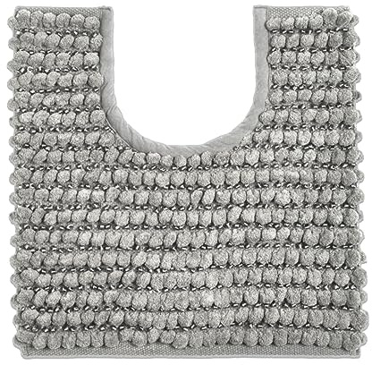 Allure Chunky Bobble Sparkle Non Slip Pedestal Toilet Mat 50 x 50cm - Super Soft & Absorbent Satin Striped Bathroom Rug (Dove Grey)