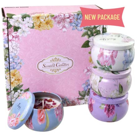 Orentas, Scented Candles Gift Set, Pure Natural Soybean for Aromatherapy Wax,Travel Tin Candles for Home Meditation, Mother's Day Gift or Birthday 4 Packs, 4.4oz (Jasmine/Rose/Peony/Camellia)