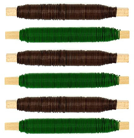Netuno 3x fil métal pour fleurs et bouquets fil de fer couleur verte et 3x couleur marron 100g diamètre 0.7 mm fil de fer pour plantes jardin DIY fleuriste bobine de fil de fer à lier les fleurs