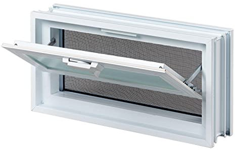 Ventana de ventilación para insertar en una pared de vitroladrillos o mampostería | Dimensiones 38,4 x 19 x 8 cm | Unidad de venta 1 ventana