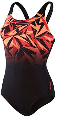 Speedo Damen Hyperboom Placement Muscleback Badeanzug, Schwarz/Rot, 34