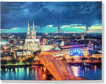 Hohenzollern Brücke Köln bei Nacht | Wandbilder 40X30 cm Wanddeko | Deko Schlafzimmer Wohnzimmer Küche Bilder | Canvas Wandbild Bilder | Kunstdruck Leinwand Geschenke Modern Bild (Altkolnischer)