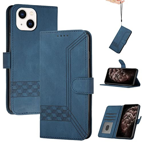 Genlision Funda Compatible con iPhone 13(6.1),Flip Leather Edition,Funda de Cuero PU con Cáscara de TPU, magnético, función de Soporte y Ranuras para Tarjetas-Azul