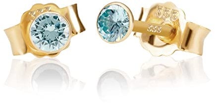 NKlaus Paar 3,5mm 333 Gelb Gold 8 Karat Ohrstecker Kristall Zirkonia Aquamarin Butterfly Verschluss Damen Mädchen 3360