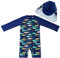 UMELOK Baby Jungen Badeanzug UV Schutz 50+ Einteilige Schwimmanzug Mit Sonnenhut (Bunte Fische, 12-18 Monate/80-86 cm)