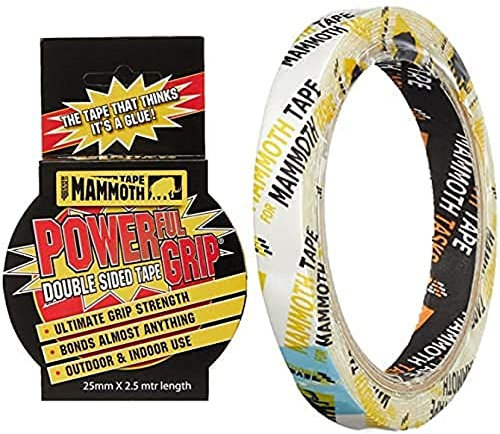 Everbuild Mammoth Powerful Grip Tape - Reinforced Double Sided, Clear, 25 mm x 2.5 m & 12 mm x 2.5 m