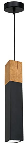 Licht-Erlebnisse Hängelampe Schwarz Metall Holz skandinavisches Design eckig wohnlich für GU10 Pendelleuchte Esstisch